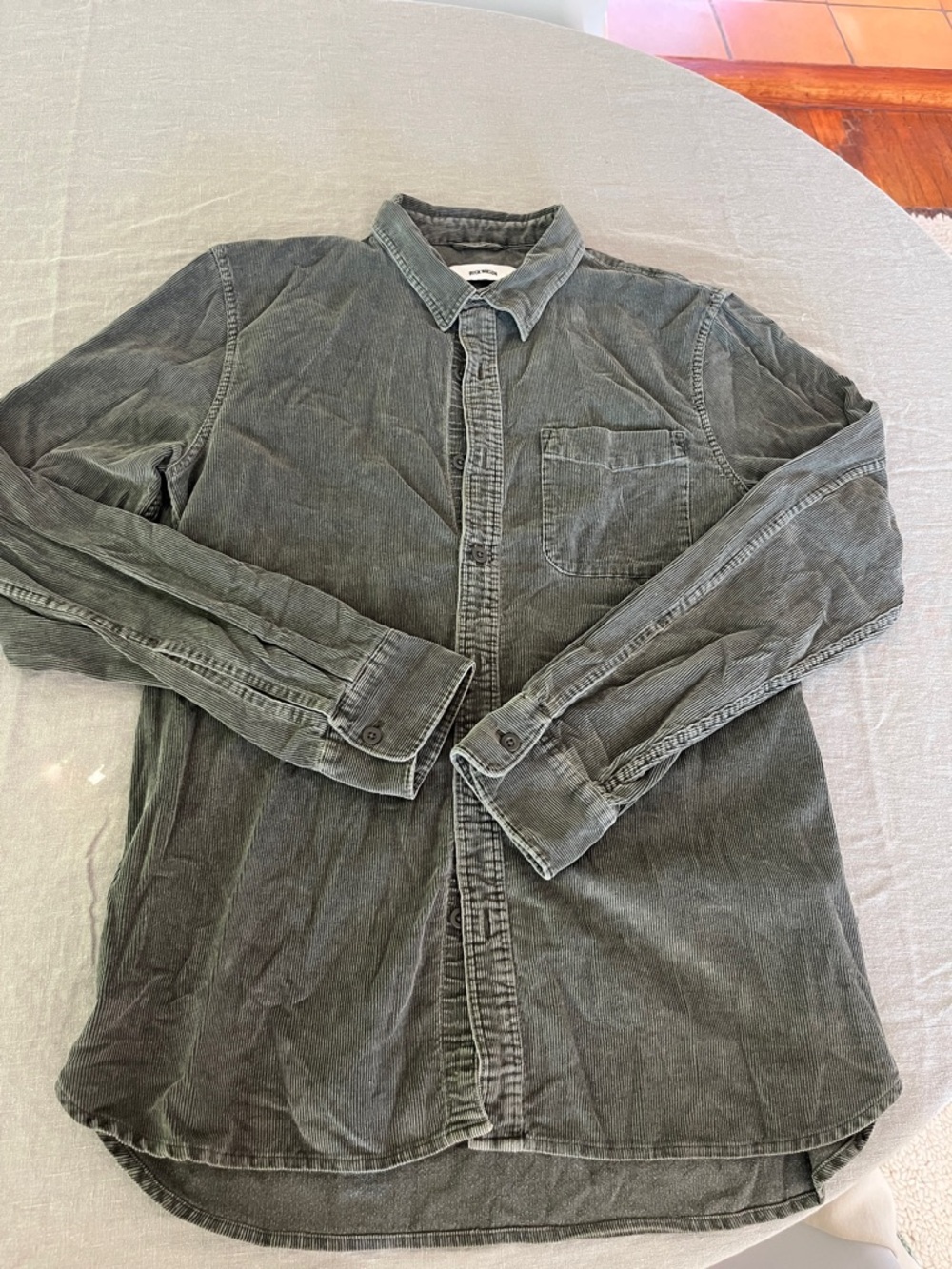 Buck Mason Washed Green Corduroy Button-Down Shirt
